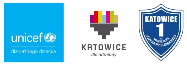 Logotypy: Miasto Katowice, Unicef, SP1